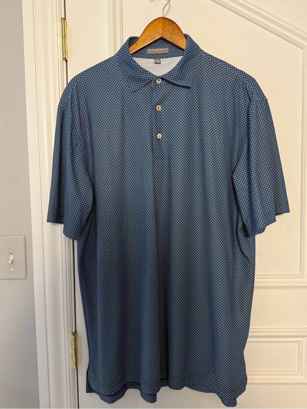 Peter Millar Summer Comfort Blue Print Golf Polo Shirt L